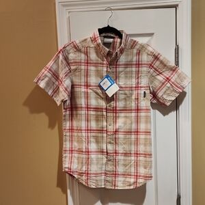 Men's Columbia Short-Sleeve Plaid Button-Down Shirt - Red & Tan